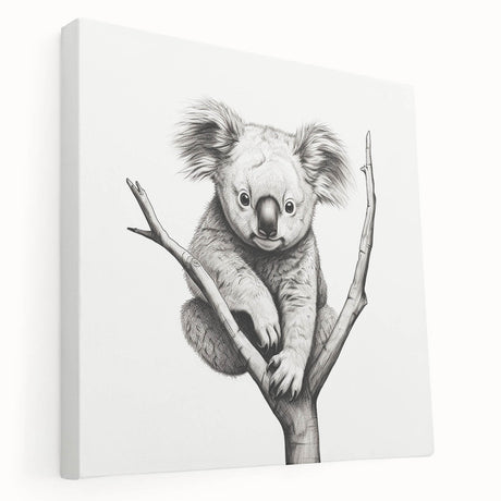Side view of a stretched canvas wall art featuring a playful koala design, showcasing vibrant colors and intricate details, perfect for animal lovers and home decor enthusiasts.