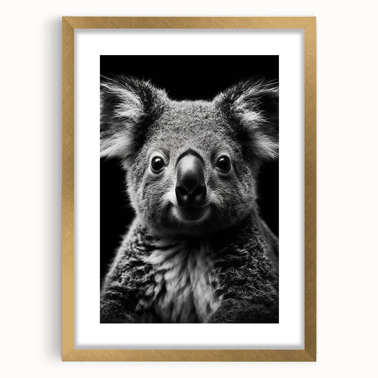 Framed wall art featuring a cute koala design with a gold mat, perfect for adding a touch of wildlife charm to modern decor. Ideal for animal lovers.