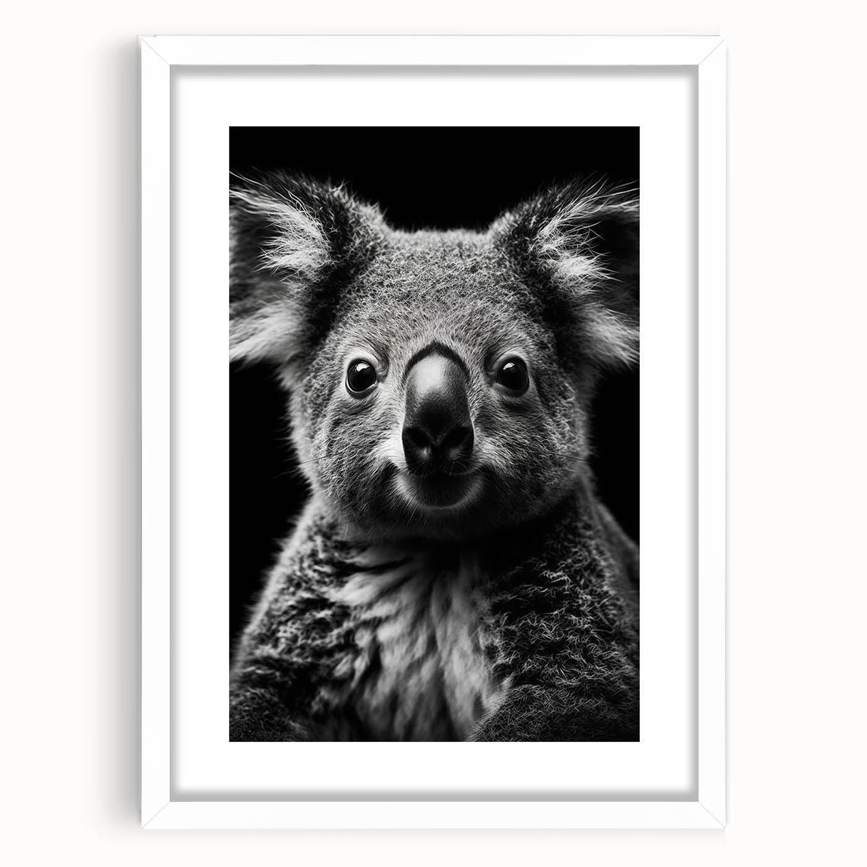 Framed wall art collection showcasing a koala design in a white mat, perfect for adding a touch of wildlife charm to home decor. Ideal for nature lovers.