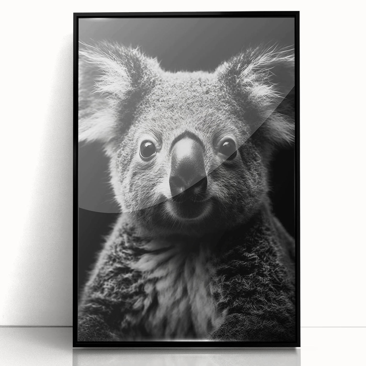 Framed wall art featuring a detailed koala design in a black frame, showcasing vibrant colors and intricate textures, perfect for wildlife lovers and home decor.