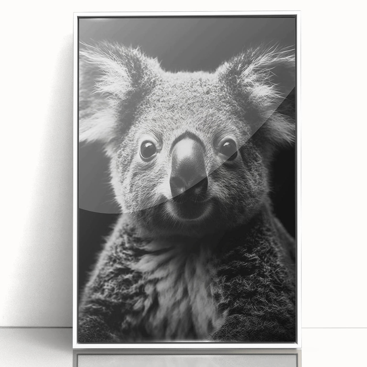 Framed acrylic wall art featuring a detailed koala design with vibrant colors, set against a white background, perfect for animal lovers and modern decor.