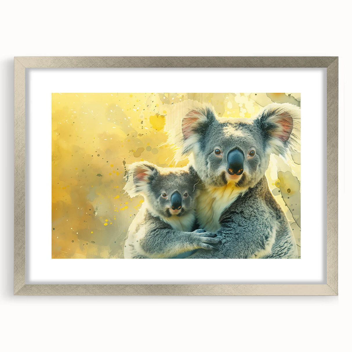 Framed wall art collection featuring a detailed koala design with a silver mat, showcasing vibrant colors and intricate illustrations, perfect for animal lovers.