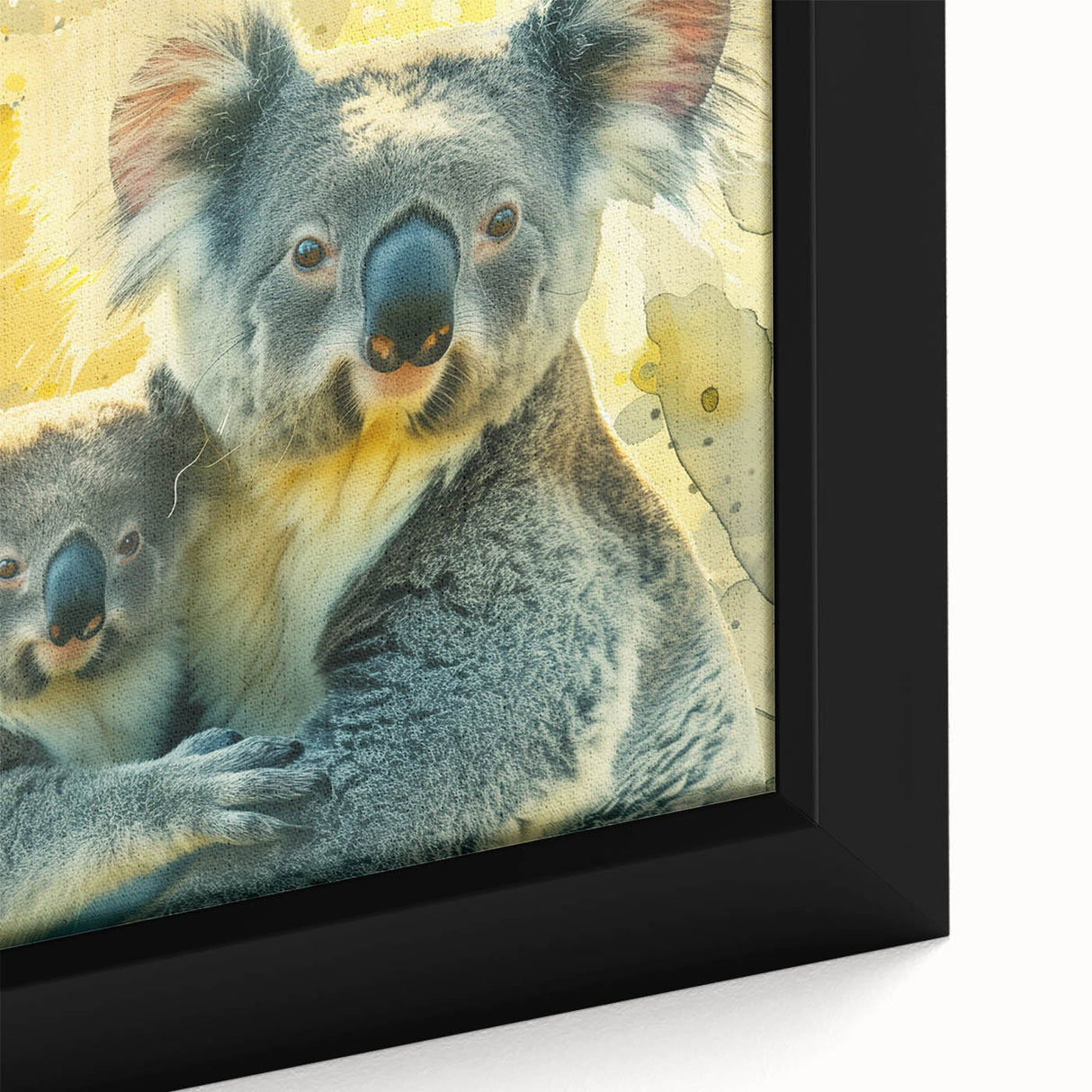 Close-up of a framed canvas featuring a detailed koala design, showcasing soft gray fur and expressive eyes, perfect for wildlife-themed decor and nature lovers.