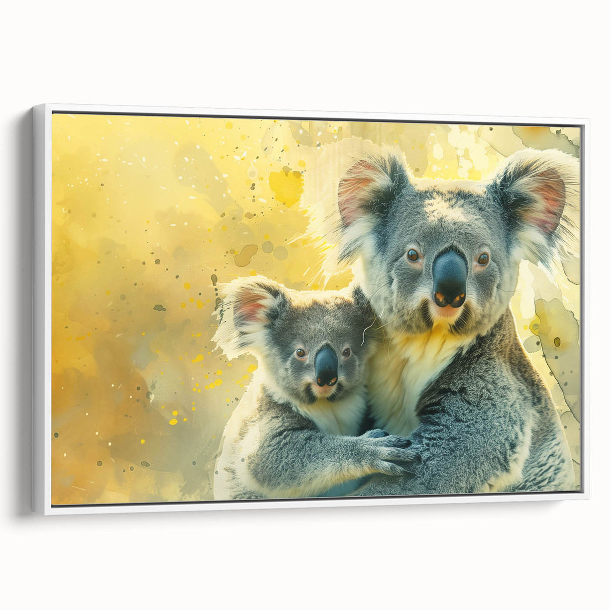 Framed wall art featuring a serene koala design on a white canvas, showcasing intricate details and soft colors, ideal for animal lovers and decor enthusiasts.