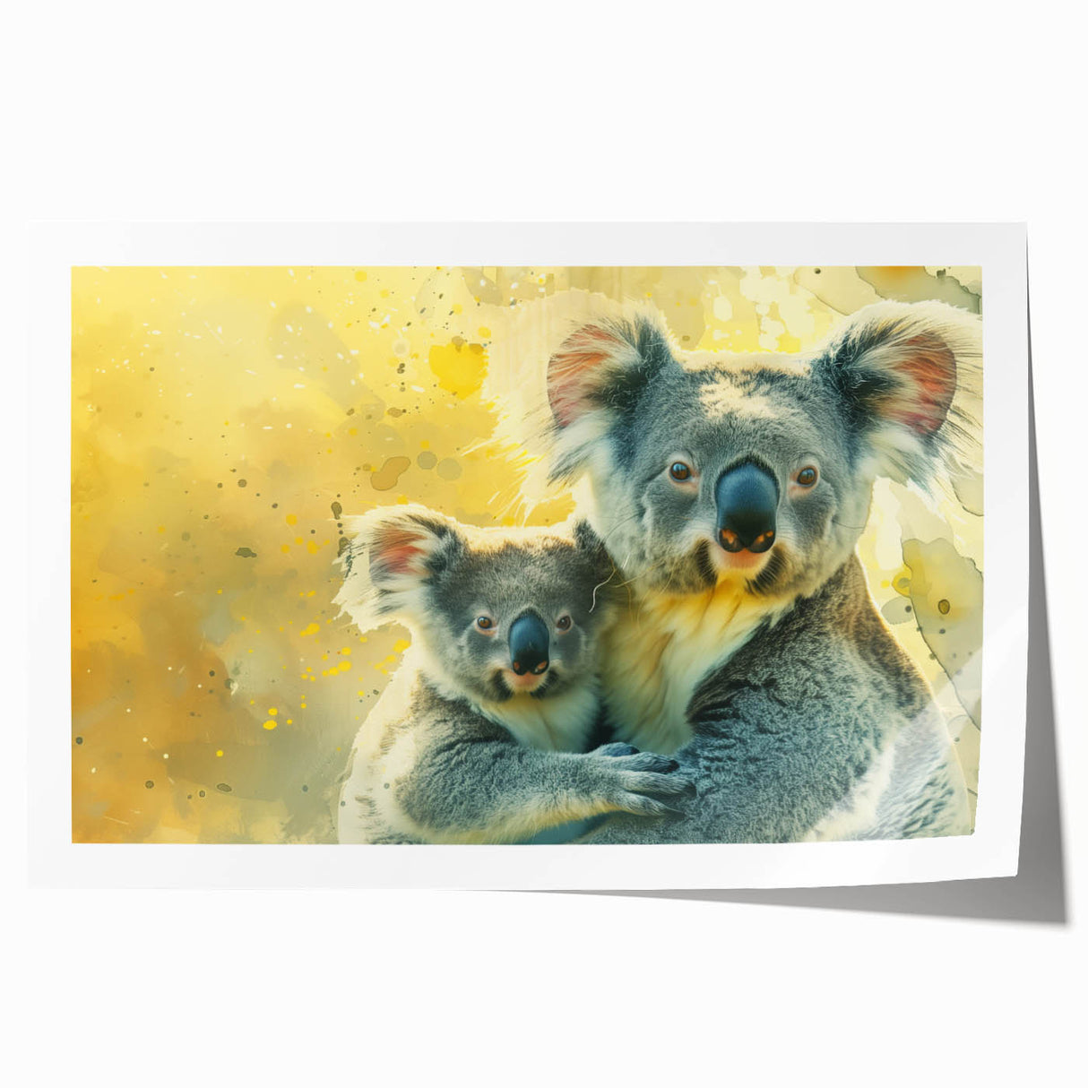 Charming koala wall art print showcasing a vibrant, nature-inspired design, ideal for wildlife enthusiasts and home decor, rolled and ready for framing.