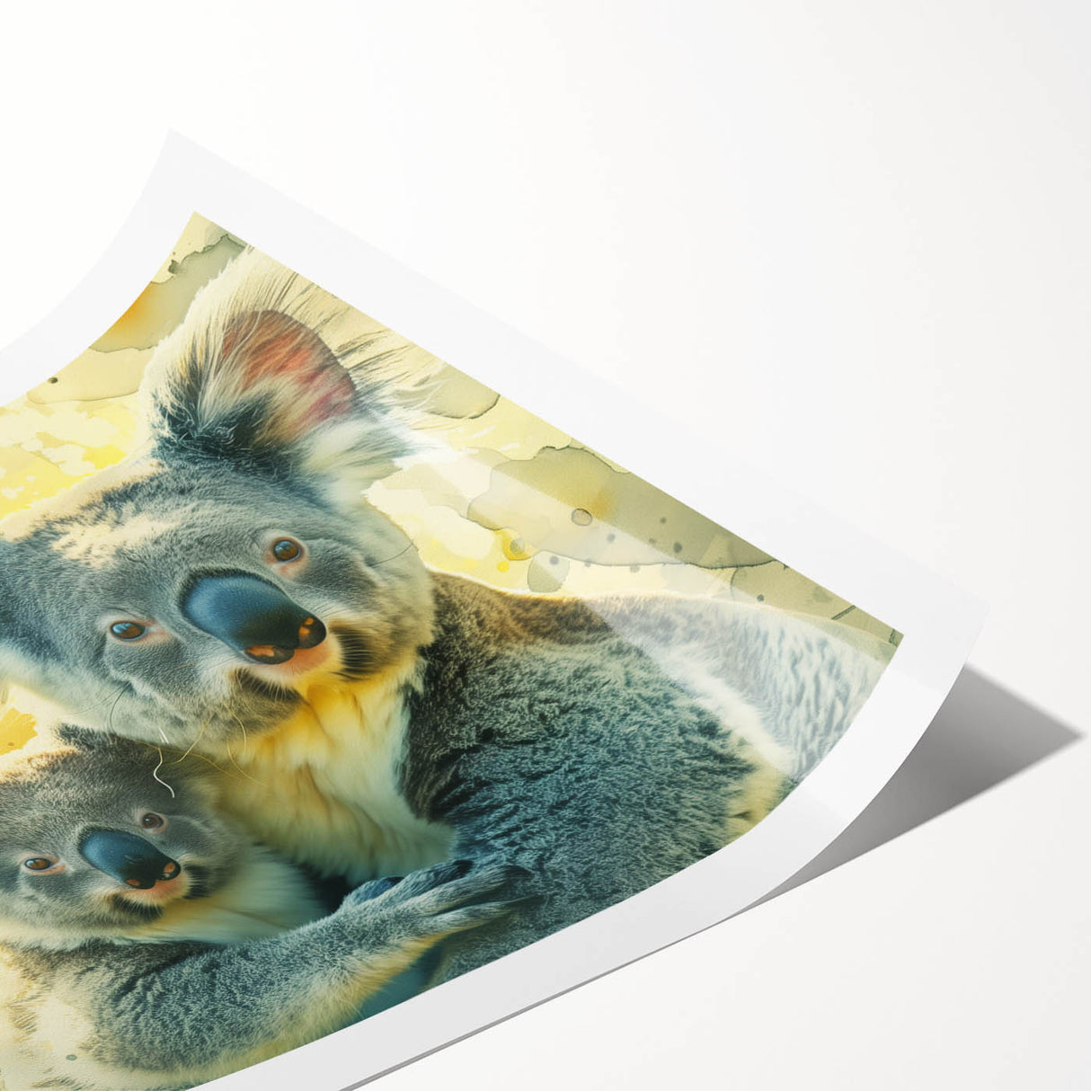 Koala-themed wall art print showcasing a vibrant, detailed illustration of a koala in its natural habitat, ideal for animal lovers and home decor enthusiasts.