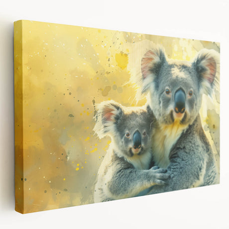 Side view of a stretched canvas wall art featuring a detailed koala design, showcasing vibrant colors and textures, ideal for animal lovers and home decor enthusiasts.