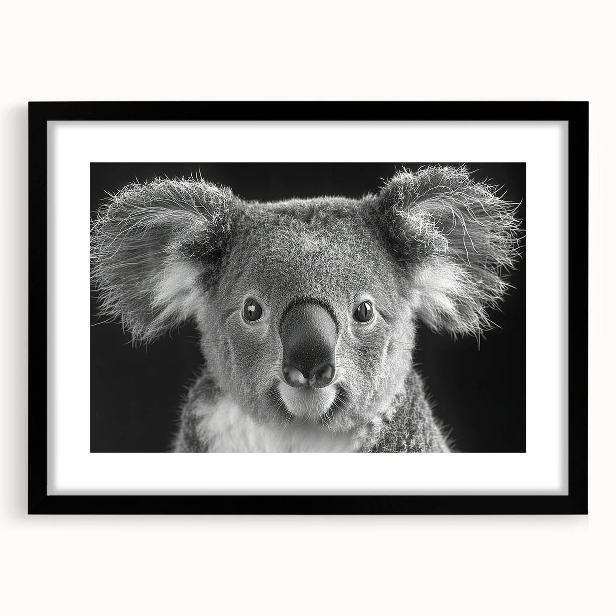 Black-framed wall art featuring a koala design from the 'Animals A Wild Life' collection, showcasing vibrant colors and intricate details, perfect for nature lovers.