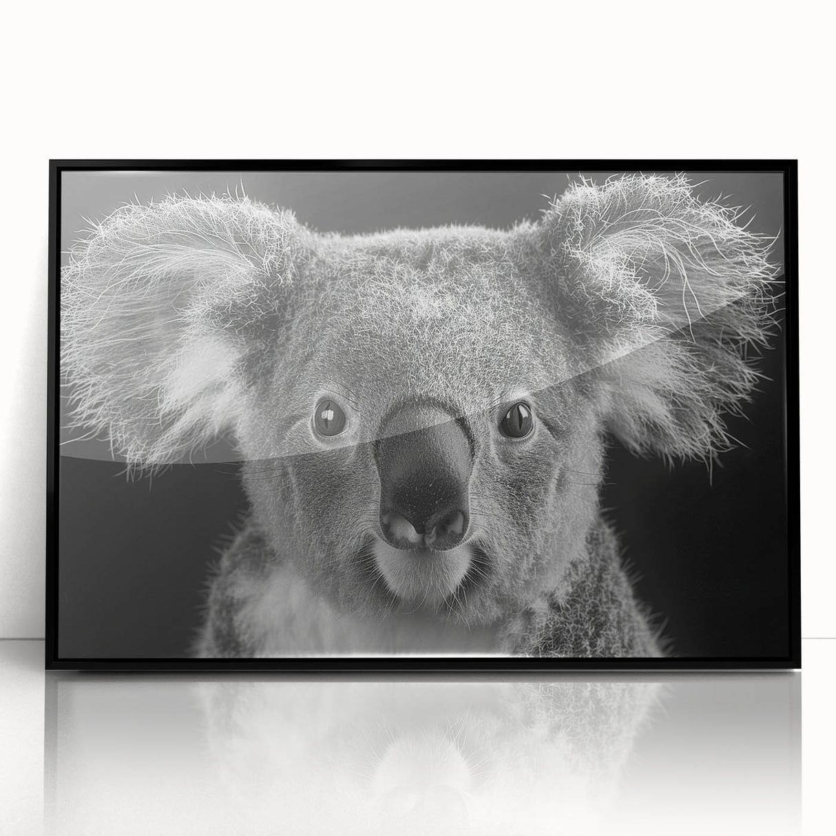 Framed acrylic wall art featuring a serene koala design, showcasing detailed textures and vibrant colors, perfect for animal lovers and home decor enthusiasts.