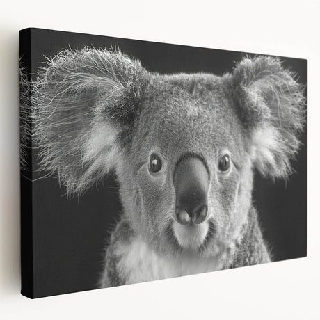 Stretched canvas wall art showcasing a charming koala design in a lush eucalyptus setting, perfect for animal lovers and nature-themed decor. Ideal for brightening any room with its vibrant colors and playful theme.