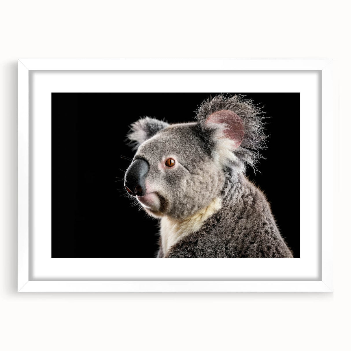 Koala-themed wall art collection framed in white with a mat, showcasing a vibrant design that captures the essence of Australian wildlife, perfect for nature lovers.