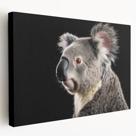 Stretched canvas wall art featuring a side view of a koala in its natural habitat, showcasing vibrant colors and intricate details, perfect for animal lovers' decor.