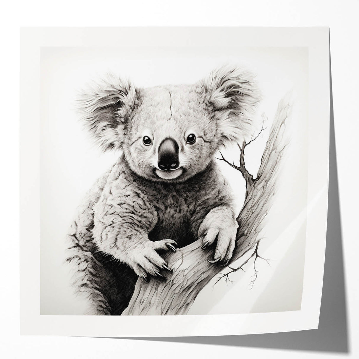 Koala wall art design in vibrant colors showcased on a glossy print, ideal for animal lovers and home decor enthusiasts, enhancing any living space.