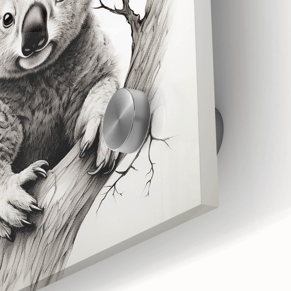 Close-up of a vibrant acrylic wall art piece showcasing a koala in its natural habitat, featuring rich colors and intricate details, ideal for wildlife enthusiasts.