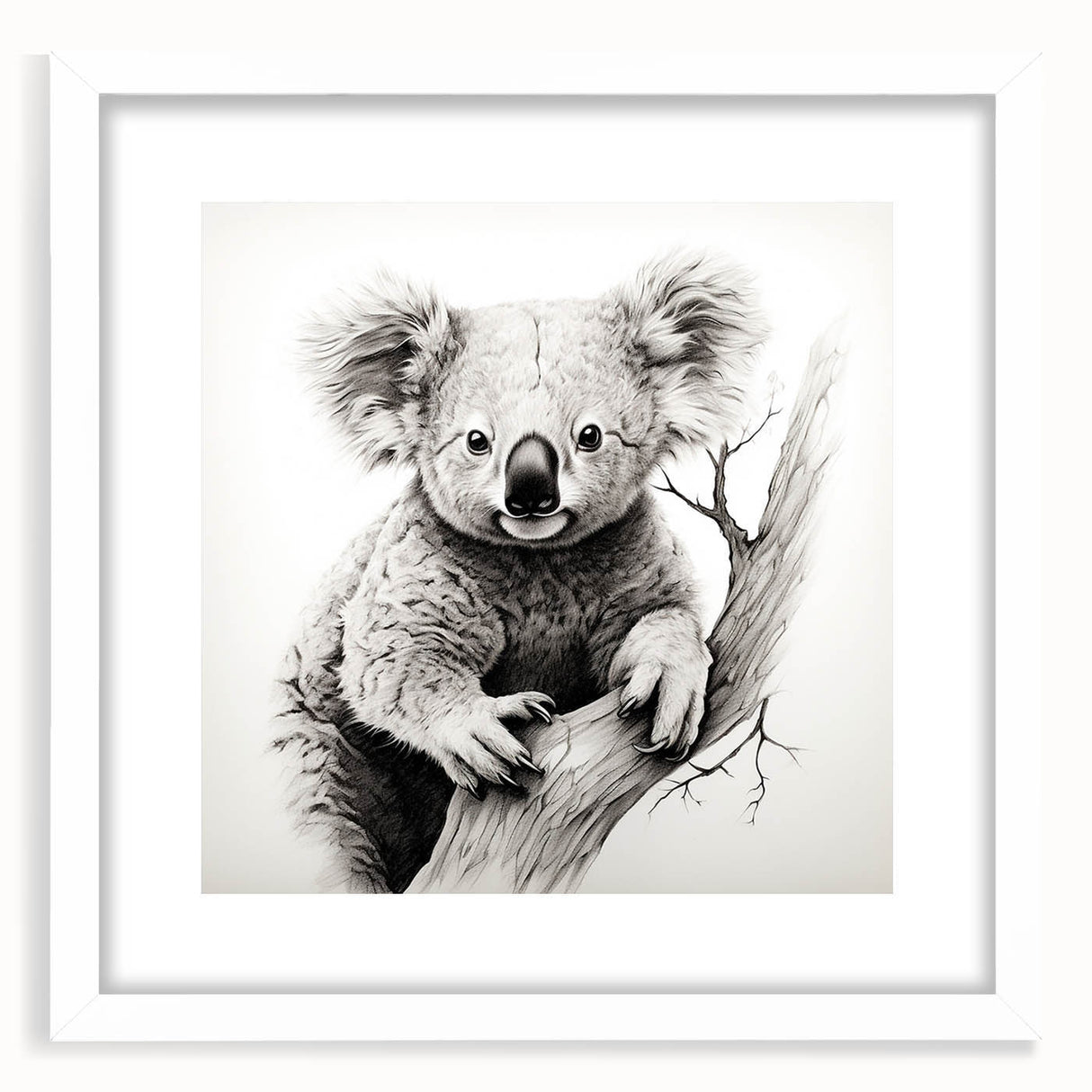 Koala wall art design in an 8-piece collection, framed with a white mat for a clean look, showcasing vibrant colors and detailed illustrations, perfect for animal lovers.