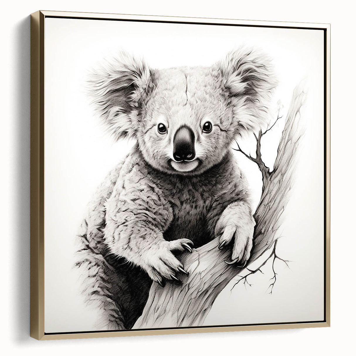 Framed wall art featuring a whimsical koala design in vibrant colors, set against a gold background, perfect for adding a touch of nature-themed decor to any room.