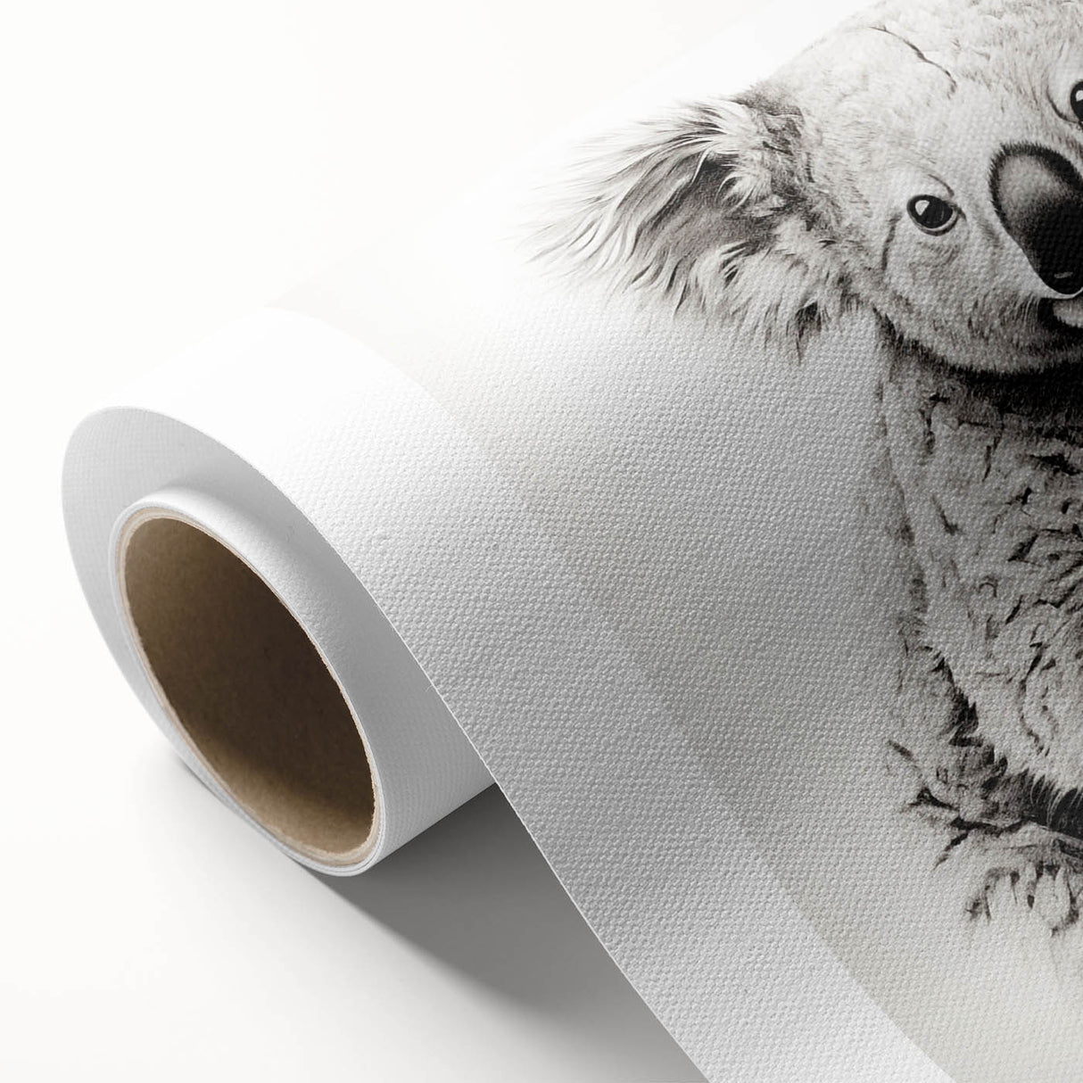 Koala wall art design on rolled canvas, showcasing vibrant colors and detailed textures, perfect for wildlife-themed decor and nature enthusiasts.