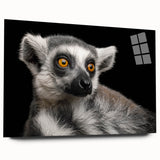 Side view of a vibrant acrylic glass wall art piece featuring a playful lemur design, showcasing vivid colors and intricate details, perfect for animal lovers' decor.