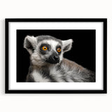 Lemur-themed wall art framed in black, showcasing a vibrant and playful design of a lemur in a natural setting. Ideal for animal lovers and home decor enthusiasts.