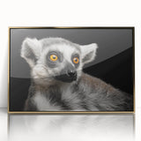 Framed wall art featuring a vibrant lemur design in a gold-acrylic frame. The artwork showcases detailed colors and textures, perfect for wildlife enthusiasts.
