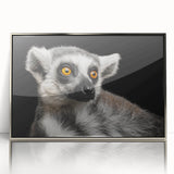 Framed wall art featuring a vibrant lemur design in a modern acrylic finish, showcasing playful colors and intricate details, ideal for wildlife enthusiasts.