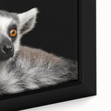 Close-up of a framed canvas featuring a vibrant lemur design from the Wild Life collection, showcasing intricate details and rich colors, ideal for animal lovers.