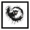 Lemur-themed wall art design displayed in a black frame with a mat, showcasing vibrant colors and intricate details, ideal for wildlife enthusiasts and home decor.