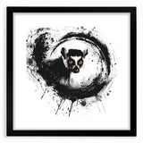 Lemur-themed wall art design displayed in a black frame with a mat, showcasing vibrant colors and intricate details, ideal for wildlife enthusiasts and home decor.