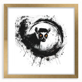 Lemur-themed wall art design featuring vibrant colors and intricate details, framed in gold with a mat, ideal for wildlife enthusiasts and home decor.