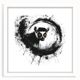 Lemur wall art design featuring vibrant colors and intricate details, framed with a white mat, ideal for enhancing home decor with a wildlife theme.