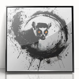 Framed acrylic wall art featuring a stylized lemur design in vibrant colors, showcasing wildlife-inspired decor perfect for animal lovers and modern interiors.