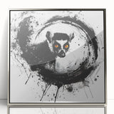 Framed wall art featuring a captivating design of a lemur in a vibrant jungle setting, with a sleek silver frame that enhances the colorful artwork.