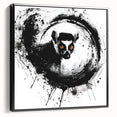 Framed wall art featuring a colorful lemur design on canvas, showcasing vibrant tropical colors and intricate details, ideal for animal lovers' home decor.