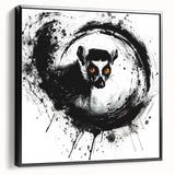Framed wall art featuring a colorful lemur design on canvas, showcasing vibrant tropical colors and intricate details, ideal for animal lovers' home decor.