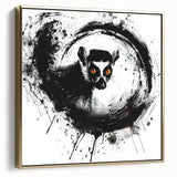 Framed wall art featuring a vibrant design of a lemur in a jungle setting, with gold accents and a sleek side view, perfect for animal lovers and home decor enthusiasts.