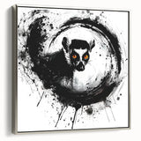 Framed canvas wall art showcasing a vibrant lemur design in a silver frame, perfect for adding a playful touch to any room’s decor. Ideal for animal lovers.
