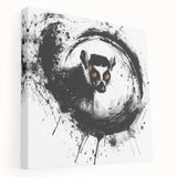 Stretched canvas wall art depicting a vibrant lemur design in a natural jungle setting, showcasing vivid colors and intricate details, perfect for animal lovers.