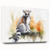 Acrylic glass wall art featuring a vibrant lemur design from the "Animals A Wild Life" collection, showcasing bright colors and intricate details, perfect for nature enthusiasts.
