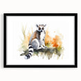 Framed wall art featuring a vibrant lemur design from the 'Animals of Wild Life' collection, showcasing intricate details against a sleek black mat, perfect for nature lovers.
