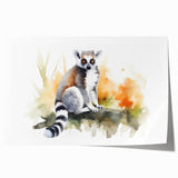 Vibrant wall art print of a playful lemur design, showcasing intricate details and bright colors, perfect for animal lovers and home decor enthusiasts.