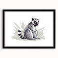 Front view of a framed wall art collection featuring a vibrant lemur design, set against a black mat, ideal for animal lovers and home decor enthusiasts.