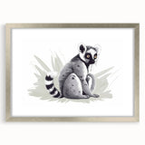 Framed wall art featuring a vibrant lemur design from the "Animals A Wild Life" collection, presented in a silver frame with a mat, ideal for animal lovers.