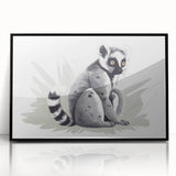 Framed wall art showcasing a vibrant lemur design in a black frame, perfect for adding a touch of wildlife charm to home decor. Ideal for animal lovers and nature enthusiasts.