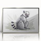 Framed wall art featuring a vibrant lemur design in a modern acrylic frame with a silver finish, perfect for animal lovers and home decor enthusiasts.