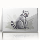 Framed acrylic wall art featuring a vibrant lemur design, showcasing a colorful depiction of wildlife, with a sleek white frame enhancing its modern aesthetic. Perfect for animal lovers and nature-themed decor.
