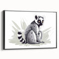 Framed canvas wall art featuring a vibrant lemur design, showcasing intricate details and textures, presented in a sleek black frame, ideal for wildlife enthusiasts and home decor.