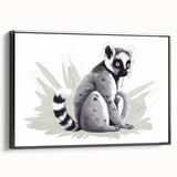 Framed canvas wall art featuring a vibrant lemur design, showcasing intricate details and textures, presented in a sleek black frame, ideal for wildlife enthusiasts and home decor.