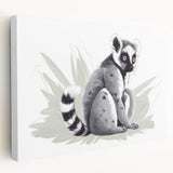 Stretched canvas wall art featuring a vibrant lemur design, showcasing detailed colors and textures, perfect for animal lovers and modern decor enthusiasts.