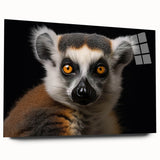Side view of a modern acrylic glass wall art piece showcasing a vibrant lemur design, featuring rich colors and intricate details, ideal for wildlife-themed decor.