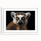 Wall art featuring a vibrant lemur design with a white frame and mat, ideal for animal lovers and nature enthusiasts, enhancing any room's decor.